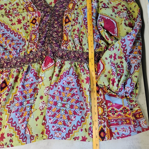 Cato Collection Top Womens Plus 22/24 Multicolor Beaded Bohemian Babydoll Sheer - Picture 9 of 11
